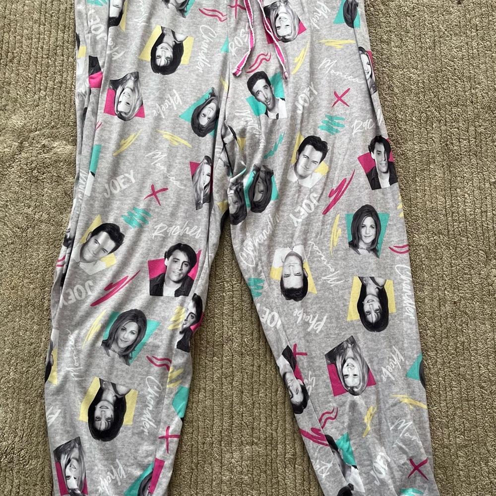 FRIENDS Gray Character Print Pajama Pants with Pink, Teal & Yellow Accents